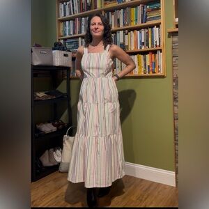 J.Crew Size 6 Rainbow Stripe Tiered Maxi Dress Cotton - Button Adjustable Straps